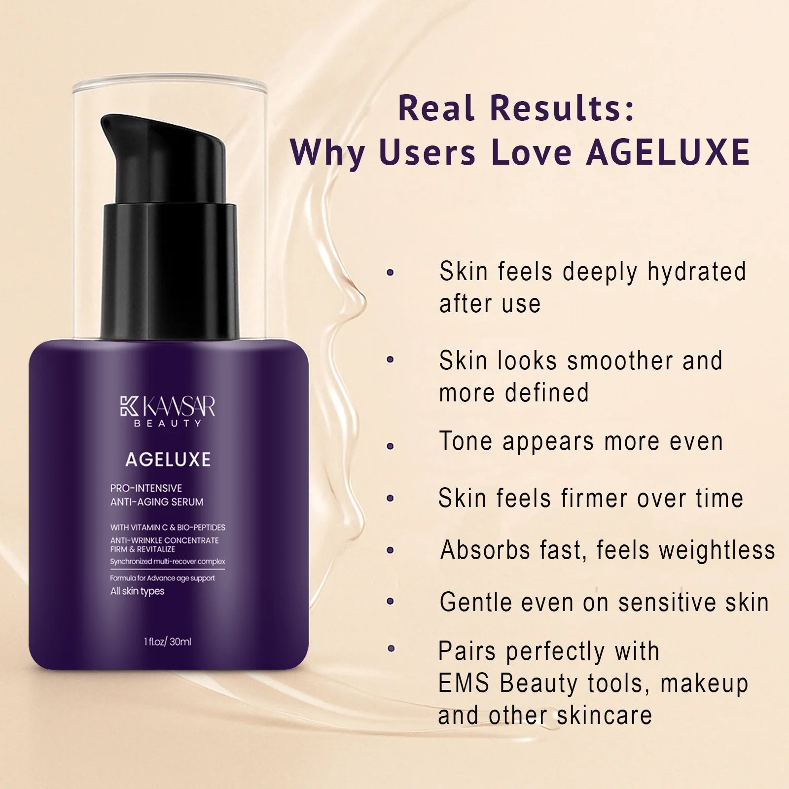 Sérum anti-âge Ageluxe – Vitamine C, niacinamide et biopeptides pour une peau ferme et éclatante 