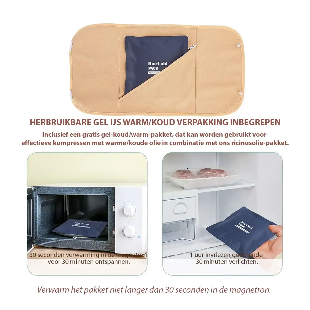 Castor Olie Pack Set – 8-Delig – 100% Biologisch Katoen – Voor Buik, Nek, Borsten, Benen & Armen