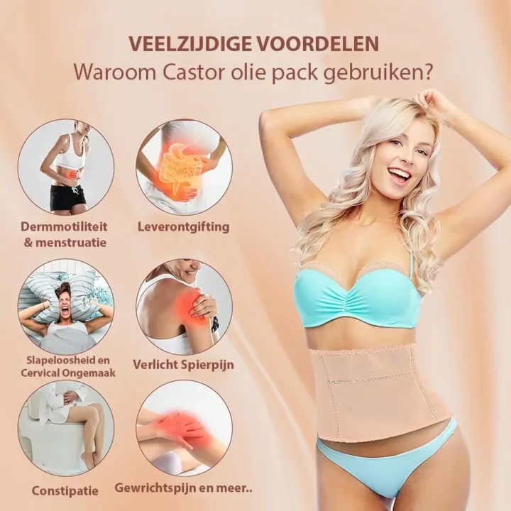 Castor Olie Pack Set – 8-Delig – 100% Biologisch Katoen – Voor Buik, Nek, Borsten, Benen & Armen - Afbeelding 2