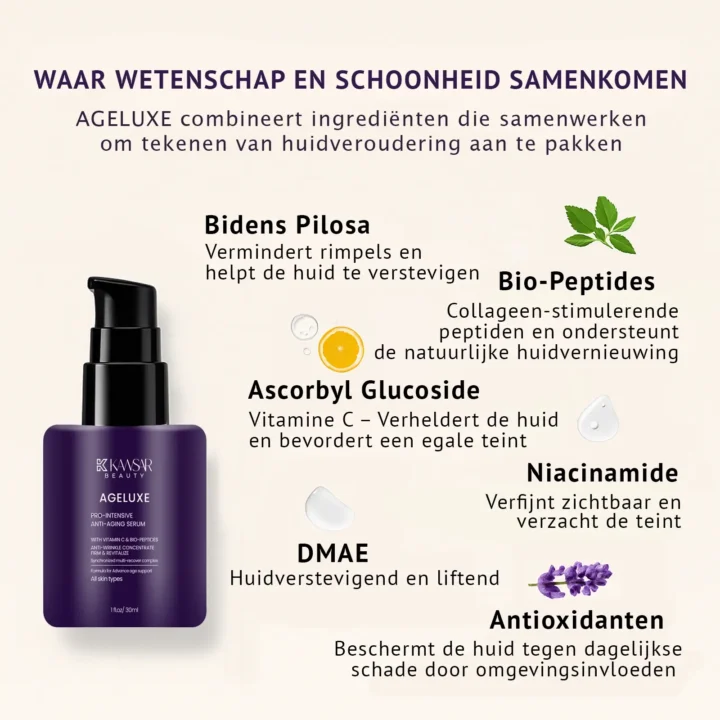 Ageluxe Anti Aging Serum – Vitamine C, Niacinamide & Bio Peptiden voor Stevigheid & Glow - Afbeelding 4